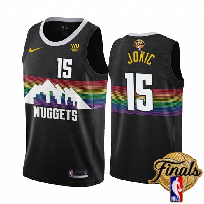 Men%27s Denver Nuggets #15 Nikola Jokic Black 2023 Finals City Edition Stitched Basketball Jersey Dzhi->denver nuggets->NBA Jersey